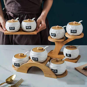 Ensemble de trois pièces : Étagère à épices sur pied à trois niveaux pour la cuisine, organisateur de condiments, pots à sel et <span class=keywords><strong>sucre</strong></span> - Product Image 4