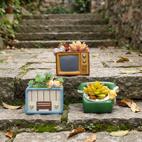 Pot Resin Kamera Radio Vintage Roogo dengan Lubang Drainase, Pot Dekoratif Retro Buatan Tangan untuk Tanaman, Pot untuk Meja Rumah