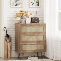 Commode à 3 tiroirs en rotin, commode de rangement en bois de style bohème pour chambre à coucher