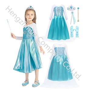 Abito da <span class=keywords><strong>Principessa</strong></span> Estivo per Bambina <span class=keywords><strong>Costume</strong></span> da Elsa <span class=keywords><strong>Principessa</strong></span> del Ghiaccio del Film d'Animazione con Lungo Scialle per Festa di Compleanno - Product Image 1