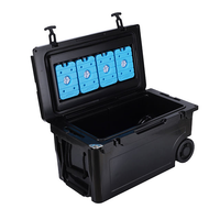 Glacière isotherme portable OEM en PE rotomoulé 55QT, moderne et réutilisable, avec roues, pour glace sèche, logo personnalisé, pour la pêche et le transport de denrées alimentaires