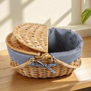Panier de pique-nique en osier fait main, écologique, vintage, taille king, panier de rangement pour légumes et œufs, panier cadeau - Product Image 5