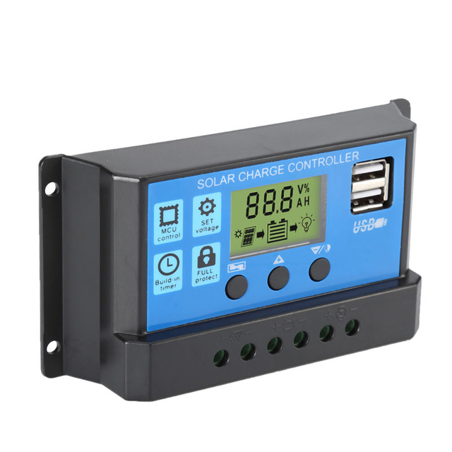 PWM 30A/20A/10A Auto 12V 24V Solar Charge Controller PWM LCD Controllers Dual USB Output 5V
