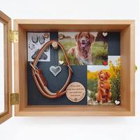 Boîte commémorative en bois pour animaux de compagnie 7,8 pouces, cadre photo personnalisé pour chien et chat avec supports pour collier et laisse