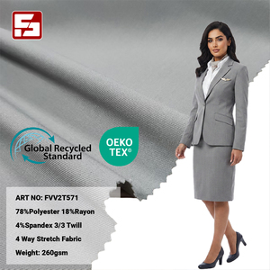 Tela Elástica en 4 Direcciones, 78% Poliéster, 18% Rayón, 4% Spandex, Sarga 3/3, 260 g/m², Certificación OEKO-TEX y GRS, para Trajes, Pantalones y Uniformes - Product Image 1