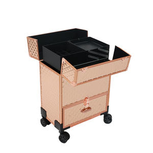 Valise de maquillage Qihui 3600 Or Rose à 4 roues avec design en treillis, rangement de salon avec serrure, collection Printemps 2024 - Product Image 2