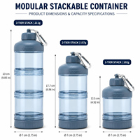 Conteneur de poudre protéinée OEM ODM avec mousqueton, boîte de rangement multicouche empilable pour suppléments, vente en gros en plastique