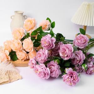3 têtes un bouquet de pivoines décoratives en tissu européen, fleurs de pivoines en soie artificielle, arrangement de mariage, décoration de la maison - Product Image 1
