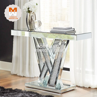 Grande table console argentée de luxe contemporaine à miroir avec diamant écrasé Bling pour le salon