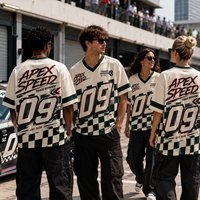 Maillot de course rétro à drapeau à carreaux, chemise en maille oversize pour le sport automobile, vêtement streetwear