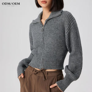 Pull cardigan en polaire pour femme, 100% cachemire pur, hiver, respirant, vintage, chaud, col rabattu, fermeture éclair, tricot épais - Product Image 1