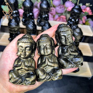 Kindfull Vente Flash Bouddha en <span class=keywords><strong>Obsidienne</strong></span> <span class=keywords><strong>Dorée</strong></span> Naturelle de Haute Qualité 8CM pour Décoration - Product Image 3