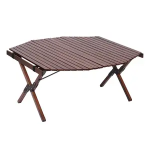 Nouveau style camping en plein air octogone table pliante Portable en bois massif voiture pique-nique oeuf rouleau table Table pliante décontractée