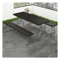 Einfache Rattan Muster Kunststoff Schreibtisch und Bierbank Klapptisch und Stuhl 180cm Kunststoff Klappbar in halben Tisch und Bank Set