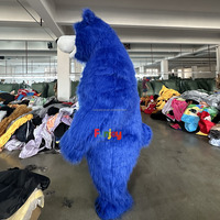 Costume de mascotte gonflable géant Ours Masha à fourrure longue bleue pour carnaval, Noël, événement publicitaire