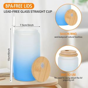 Vaso de Vidrio Esmerilado Transparente para Sublimación de 16 oz, Frascos de Vidrio de 16 oz con Tapas de Bambú, Envío desde Almacén en EE. UU. - Product Image 4