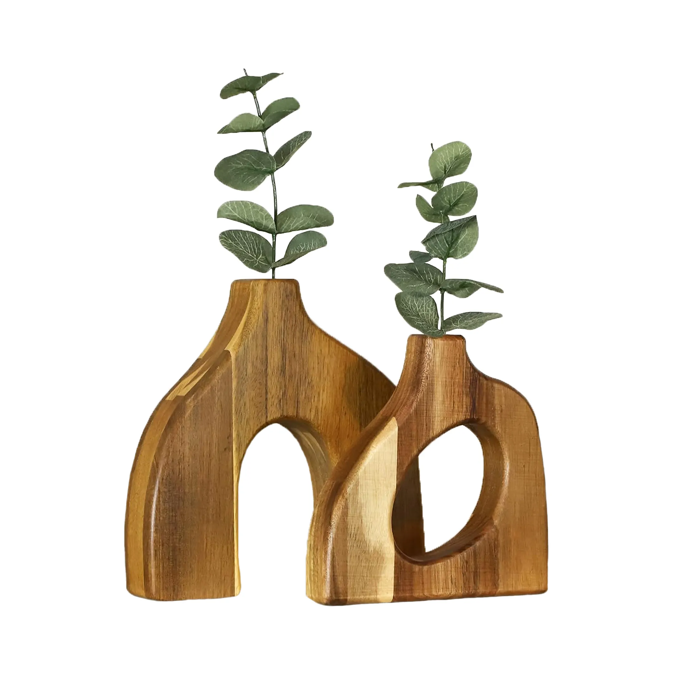 Wood Vase Decorative Tabletop Shelves Mantles Boho Vase Display Faux Flowers Plants Cute Wooden Vases Home Living Room Decor