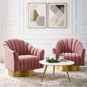 Canapé simple moderne de luxe en acier inoxydable doré avec base en tissu pour les loisirs Fauteuil de salon Fauteuil pivotant en velours bleu marine - Product Image 4