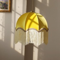 Lustre créatif rétro jaune citron à pampilles, style américain et français vintage, luminaire LED en tissu pour restaurant et chambre à coucher