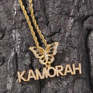 Đẹp Hiphop Bảng Chữ Cái Ban Đầu Tùy Chỉnh Iced Out Tên Mặt Dây Chuyền Bướm Brass Mạ Vàng AAA Cubic Zircon Tùy Chỉnh Từ Trang Sức - Product Image 4