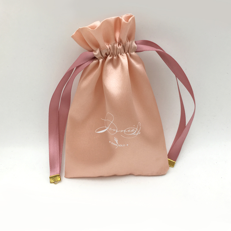 Многоразовый розовый атласный Подарочный пакет на день рождения с лентой