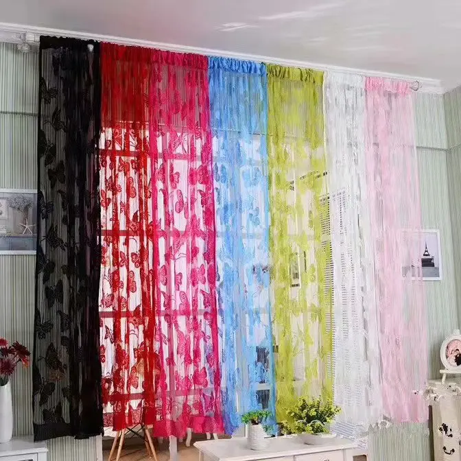 Cheap Home Decorated Kitchen Door Living Room Window Butterfly String Curtains Rod Pocket Design