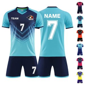 Ensemble de maillots de football personnalisés sublimés jaune et bleu, col en V, manches courtes, anti-transpiration, unisexe adulte, tenue d'équipe, design dégradé - Product Image 4