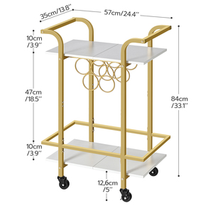 Wholesale Gold Luxury Kitchen Bar <strong>Cart</strong> Serving <strong>Carts</strong> <strong>Rolling</strong> Trolley 2-tier Wine Trolley Kitchen <strong>Cart</strong> on Wheels With Wine Rack - Product Image 2