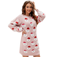 Pull jacquard surdimensionné pour femme, motif tête de Père Noël, collection hiver, cadeau de Noël, vente directe usine