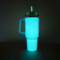 Gobelet isotherme en acier inoxydable de 40 oz gravé au laser, fluorescent, par sublimation, avec paille, qui brille dans le noir