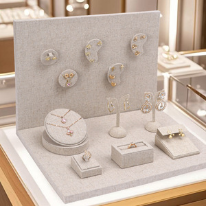 Présentoir à bijoux en lin pour bracelets, colliers et bagues, idéal pour vitrine de magasin - Product Image 1