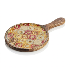 Plateau de service ovale en bois rustique, plateau à pizza avec poignée, pour table à manger et cuisine, fabriqué à la main avec une qualité et une finition élevées - Product Image 1