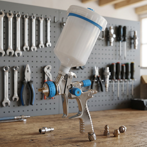 Pistolet à air comprimé FERVI A901A à alimentation par gravité avec réservoir de 600 ml, pression de 2-3 bars, buse de 1/4 pouce, débit de 200-380 ml/min - Product Image 2