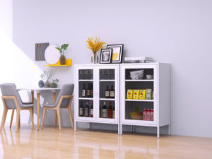 Armadio Moderno in Metallo con Ante in Vetro, Popolare Arredo per Casa e Hotel, per Soggiorno e Camera da Letto, Elegante Vetrina in Acciaio - Product Image 2