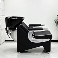 Petit lit de lavage réglable, fauteuil de lavage semi-inclinable pour salon avec bac en céramique, station de lavage de cheveux pour barbier