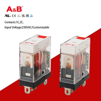Relais électromagnétique miniature scellé A&B ABFT1CO730LT 12A 230V sur rail DIN 1NC avec bobine de relais de puissance, LED et interrupteur de test