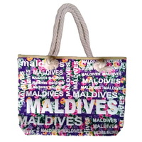 Bolsa de playa de Panamá de recuerdo de palmera de lona de verano para mujer con estampado dorado y logotipo personalizado