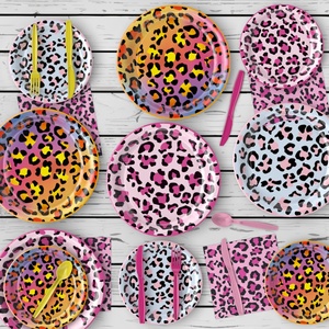 Modern Leopard Print Eco-friendly Disposable Paper Party Tableware Set Valentine's Day Ramadan Diwali Halloween Back-to-School - Product Image 3