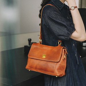 Sac à bandoulière en cuir vintage pour femme, marron, horizontal, carré, avec rabat, à sangle unique, pour tenues quotidiennes 6001 - Product Image 3