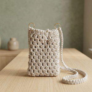 Bolso de Hombro de Ganchillo para Mujer, Estilo Bohemio Vintage, Patrón Geométrico, Correa Única, Cierre Abierto, para Uso Diario en Todas las Estaciones, Color Blanco - Product Image 3
