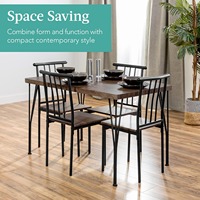 Fabrikaktion: Metall-Holz-Esstisch-Set für Küche und Esszimmer – Tisch mit 4 Stühlen, Braun