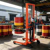 Empileur-rotateur de fûts industriel avec pesage, capacité 450 kg, balance numérique, élévateur et inclinateur de fûts hydraulique manuel