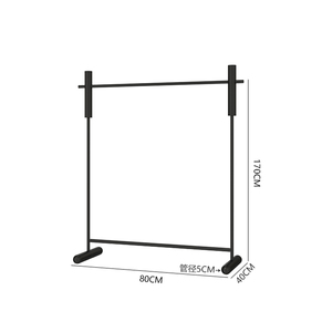 Étagères de présentation pour magasins de vêtements : rails à vêtements en acier inoxydable noir, étagères d'îlot de présentation sur pied blanches - Product Image 2