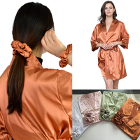 Ensemble de Robe de Mariée de Luxe pour Mariage, avec Chouchous, Robe Kimono Élégante en Soie Satinée Coupe Ample, Couleur Unie, Douce, et Chouchou de 5 cm, Vente en Gros