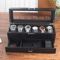 Eonluxe - Caja para Relojes de 6 Ranuras, Caja de Joyería de Cuero de Doble Capa, Caja de Almacenamiento Multiusos, Caja de Exhibición Rectangular, Estuche para Gafas