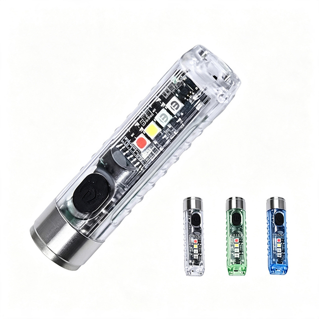 Wholesale IP65 ABS 3W Mini EDC Keychain Flashlight Rechargeable Dimmable with Sidelight Magnet and Multi Color LED Torch
