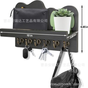 Wooden <b>Wall</b> <b>Mounted</b> Key Storage Rack With <b>Shelf</b> For Entryway Living Room Organization - Product Image 5