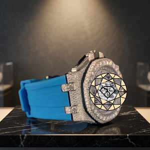 Montre de luxe personnalisée écologique en acier inoxydable avec cadran turquoise, mouvement à quartz analogique, bracelet entièrement serti de pierres, unisexe - Product Image 3