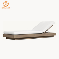 Chaise longue contemporaine en bois pour 2 personnes, base en teck, dossier réglable, lit de repos pour patio, jardin ou bord de piscine
