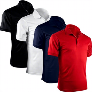 Polo de Manga Corta de Punto para Hombre, Color Sólido, Corte Regular, Negro, Blanco, Azul Marino, Rojo - Product Image 1